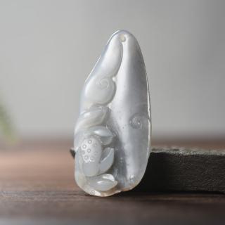 疆友 孤品 和田玉青花玉籽料连年有余吊坠 礼物 鱼 莲挂件 12克
